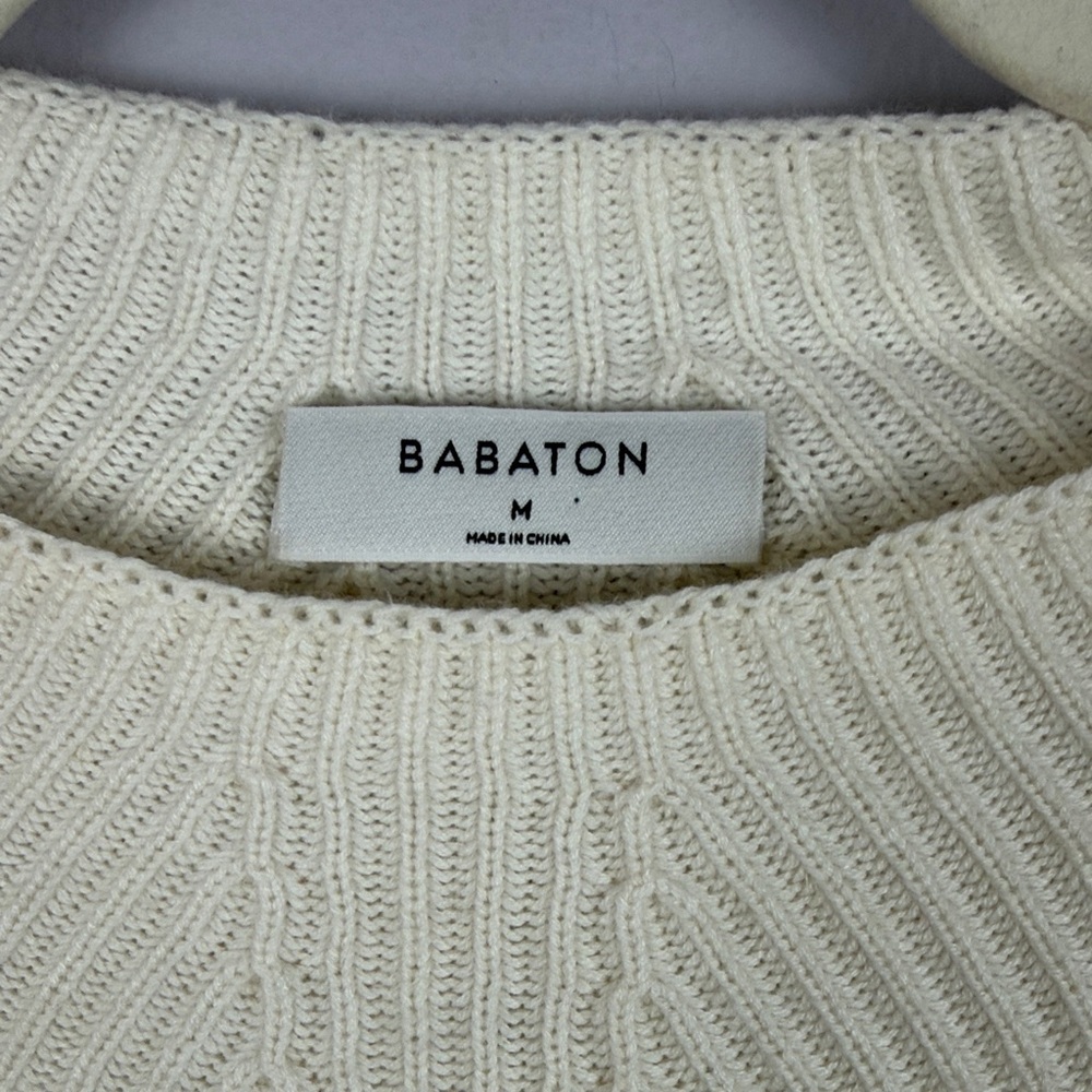 Babaton Aritzia Wool Linen Blend Ivory Cable Knit Ribbed Medium Pullover Sweater - Picture 3 of 12